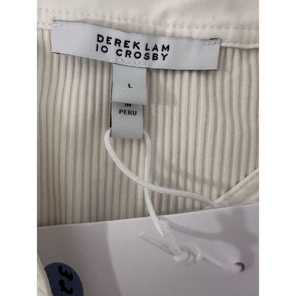$195 Derek Lam 10 Crosby Size Heather T-Shirt Puff Sleeve Rib Off White L NWOT - Picture 9 of 10